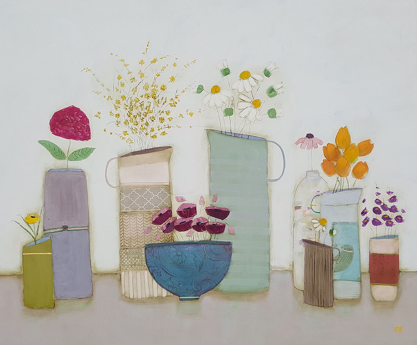Eithne  Roberts - Blue flower bowl with jugs and pots 